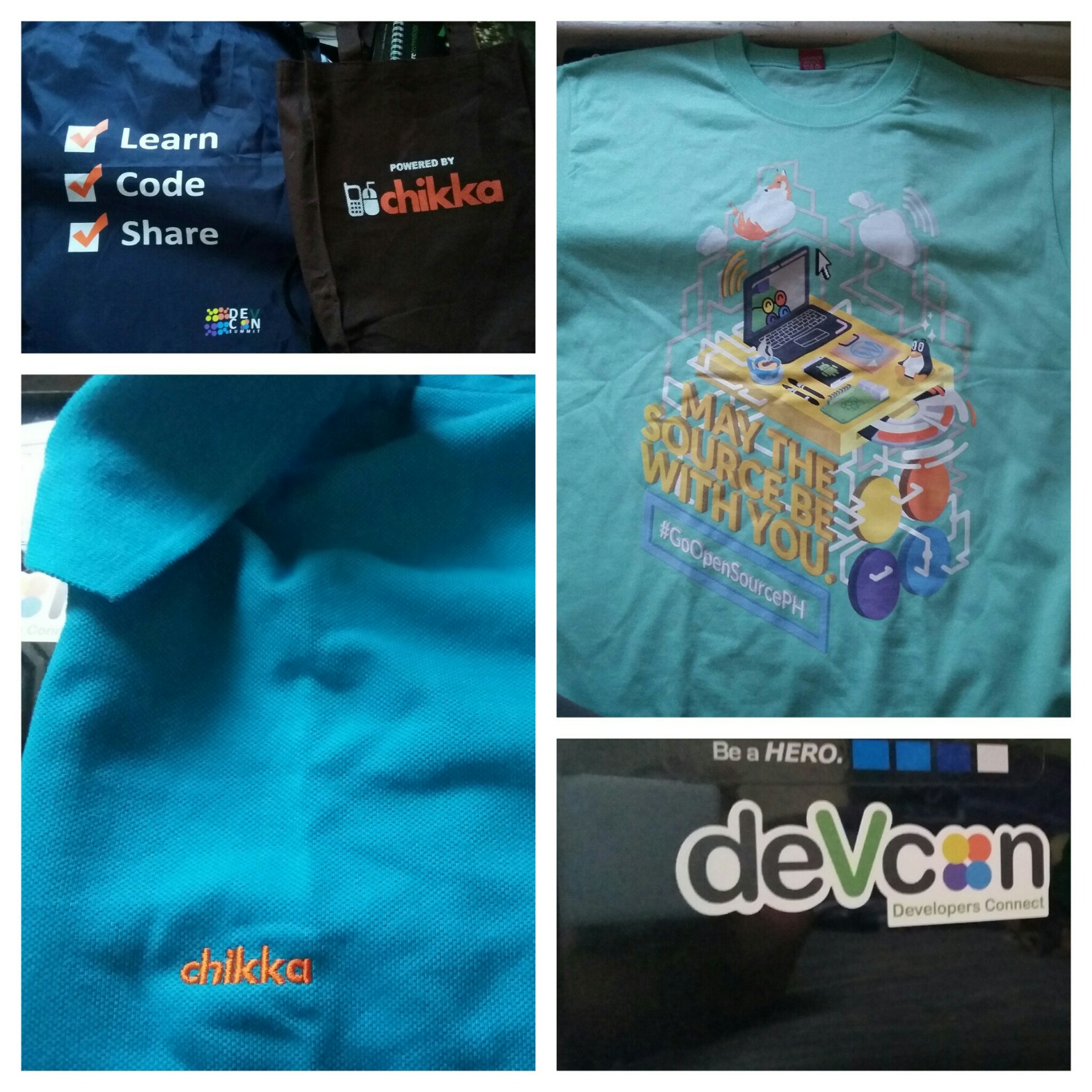 Chikka and DevCon T-shirts and bag